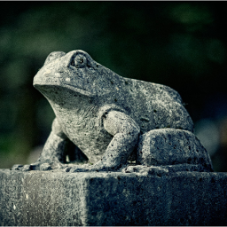 Stone frog graver marker statue in Ohlsdorf Cemetery, Hamburg, Germany