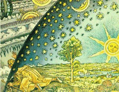 Colorized pseudo-medieval depiction of the heavens based on
an original woodcut by Camille Flammarion 1888